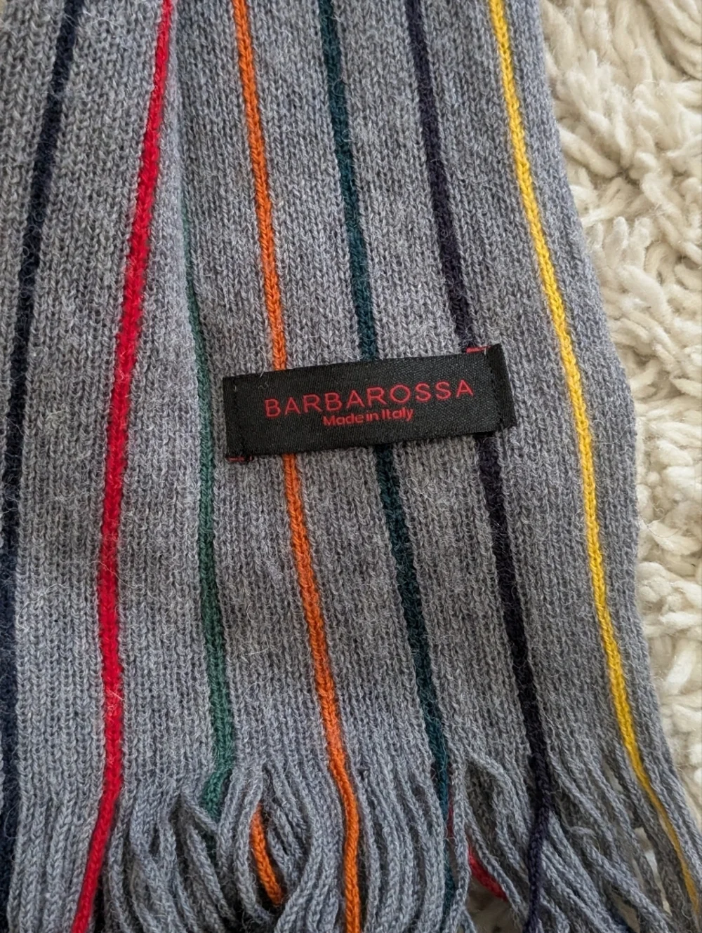 Barbarossa Italian Wool Colorful Striped  Fringe Knit Scarf